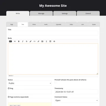 A screenshot of the Write page
